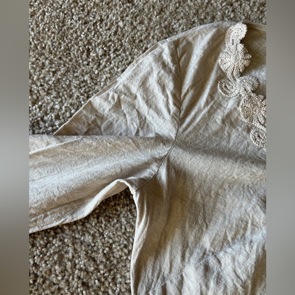 J Jill Small Tunic Blouse Linen Cotton Blend V‎ Neck Crochet Lace Beige Boho - Picture 7 of 7